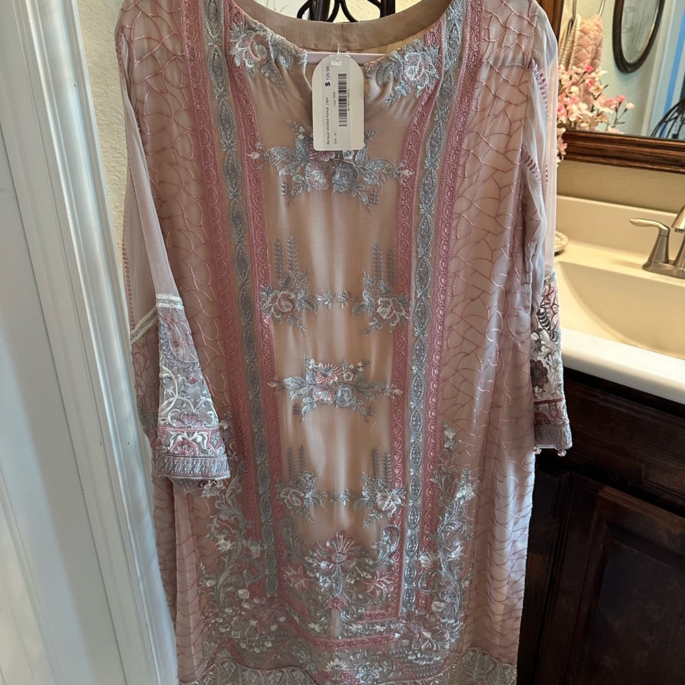 Baroque Pink and Silver Embroidered Kurta Trouser
